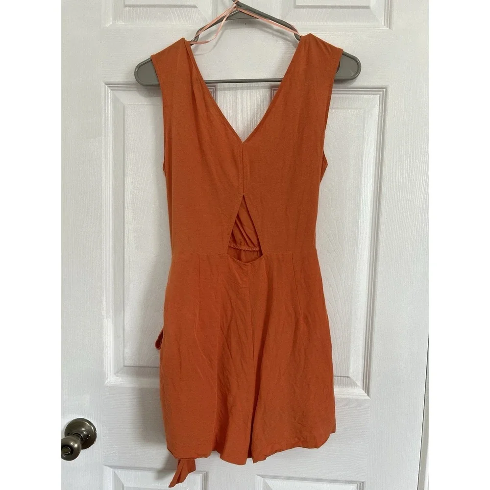 ZARA Orange Wrap Romper Ring Strap V Neck Tie Side Summer Vacation Resort Size S